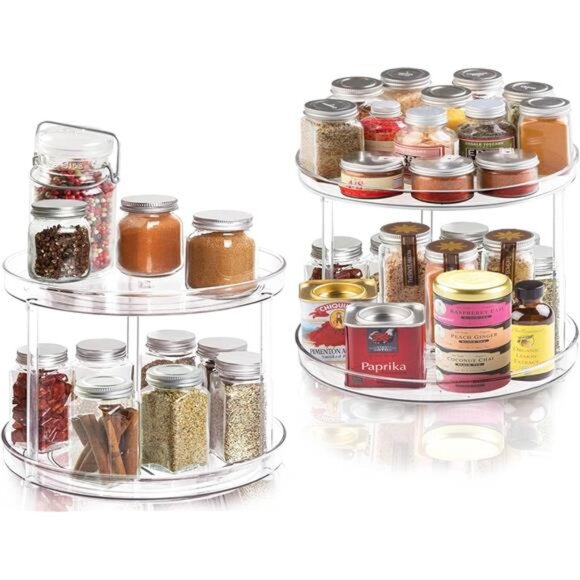 2 Tier Lazy Susan Bathroom Organizer, Clear 360 Rotating Makeup Organizer - Picture 5 of 7